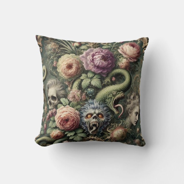 Baroquing Boundaries – Gothic Victorian Throw Pillow (Front)