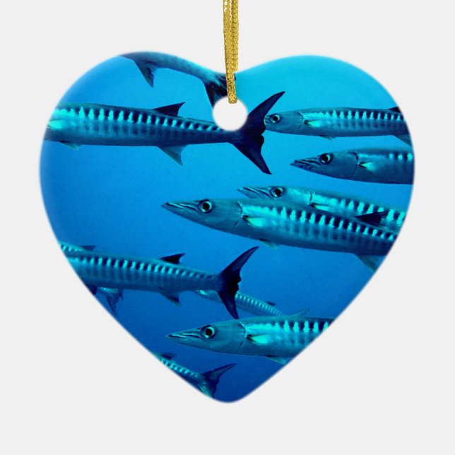 barracuda dive deep sea ocean water tropical wave ceramic ornament (Front)