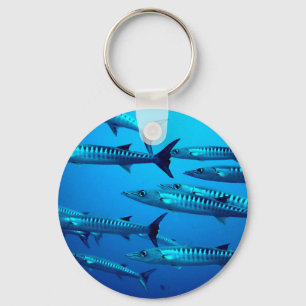 barracuda dive deep sea ocean water tropical wave keychain