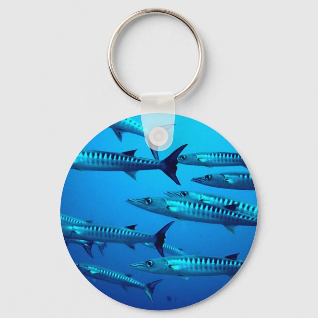 barracuda dive deep sea ocean water tropical wave keychain (Front)