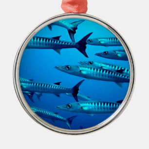 barracuda dive deep sea ocean water tropical wave metal ornament