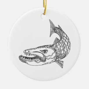 Barracuda Fish Doodle Art Ceramic Ornament