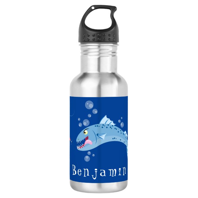 Barracuda fish hungry fishing cartoon illustration 532 ml water bottle (Front)