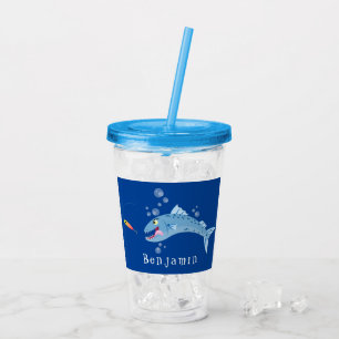 Barracuda fish hungry fishing cartoon illustration acrylic tumbler