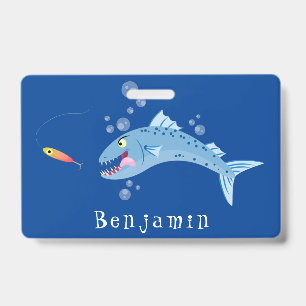 Barracuda fish hungry fishing cartoon illustration badge