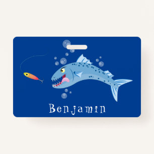 Barracuda fish hungry fishing cartoon illustration badge