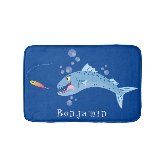 Barracuda fish hungry fishing cartoon illustration bath mat (Front)