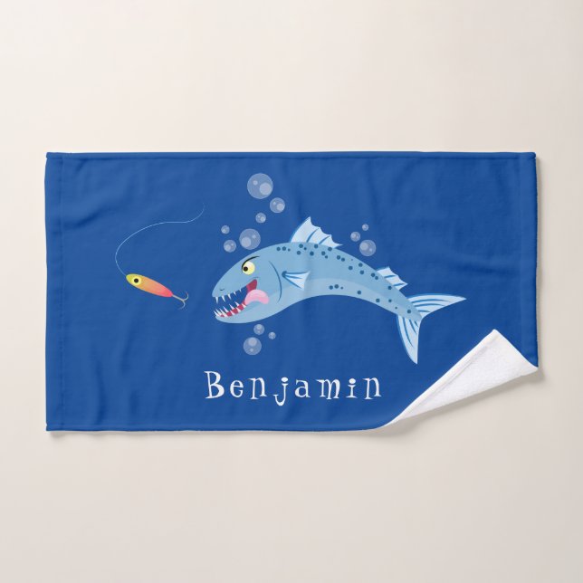 Barracuda fish hungry fishing cartoon illustration bath towel set (Hand Towel)