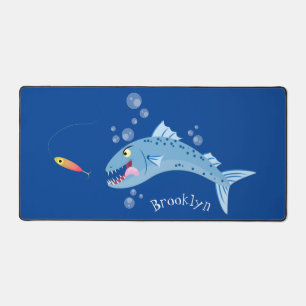 Barracuda fish hungry fishing cartoon illustration desk mat