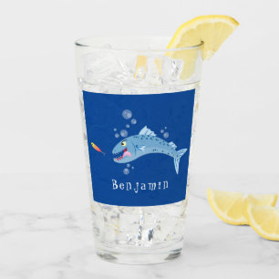 Barracuda fish hungry fishing cartoon illustration glass