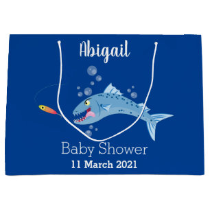 Barracuda fish hungry fishing cartoon illustration large gift bag