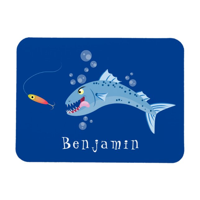 Barracuda fish hungry fishing cartoon illustration magnet (Horizontal)