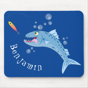 Barracuda fish hungry fishing cartoon illustration mouse pad