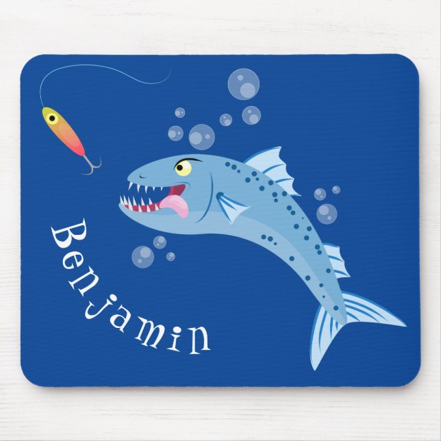 Barracuda fish hungry fishing cartoon illustration mouse pad (Front)