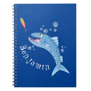 Barracuda fish hungry fishing cartoon illustration notebook