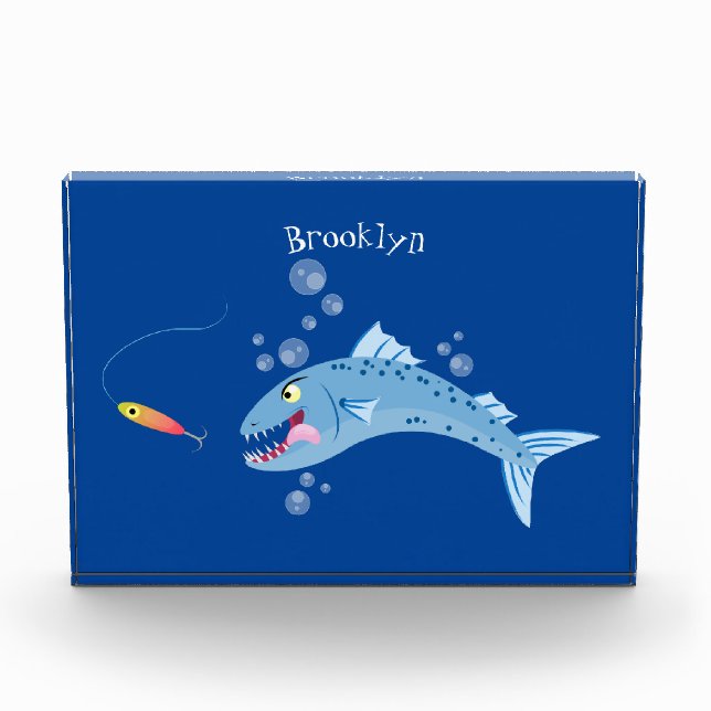 Barracuda fish hungry fishing cartoon illustration photo block (Front)