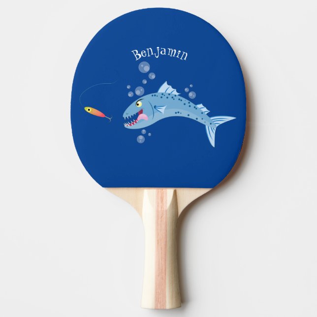 Barracuda fish hungry fishing cartoon illustration ping pong paddle (Front)