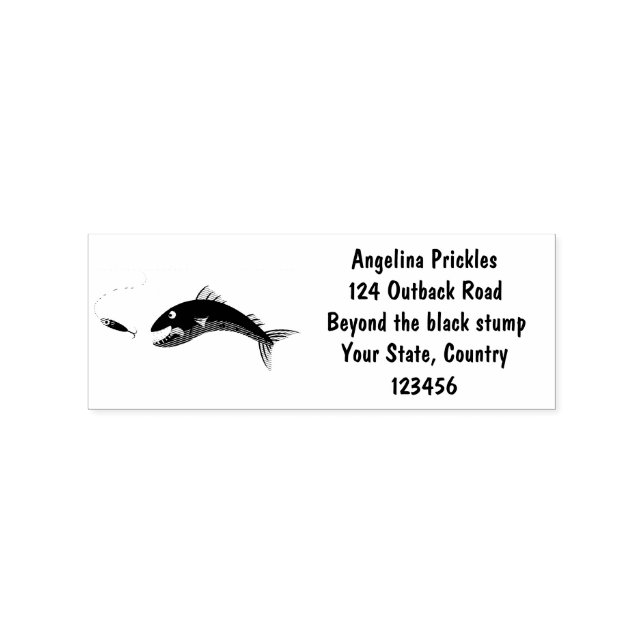 Barracuda fish hungry fishing cartoon illustration rubber stamp (Imprint)