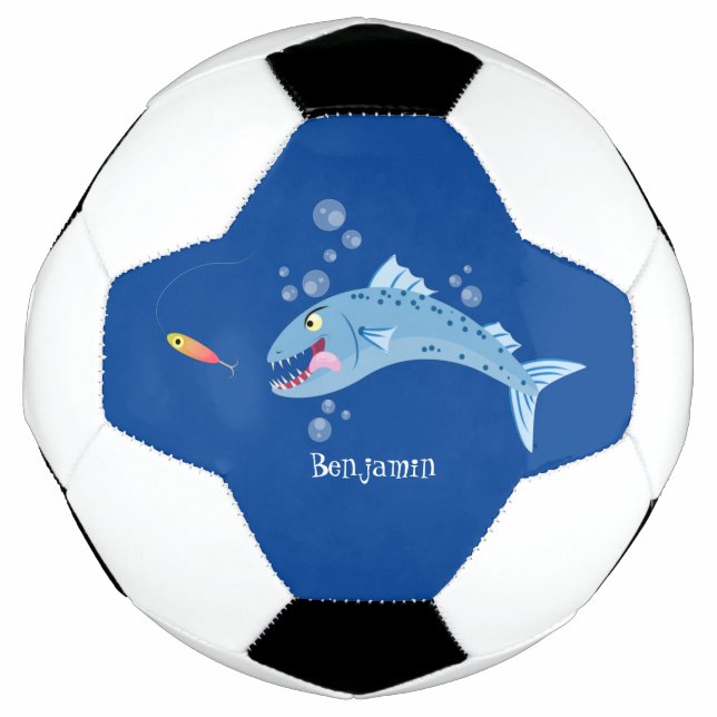 Barracuda fish hungry fishing cartoon illustration soccer ball (Front)