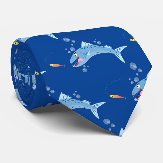 Barracuda fish hungry fishing cartoon illustration tie (Rolled)