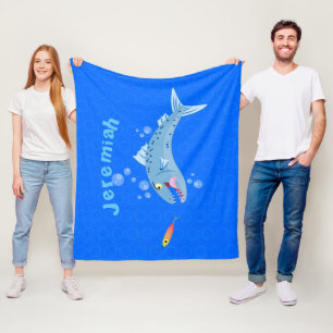 Barracuda hungry fishing cartoon illustration fleece blanket