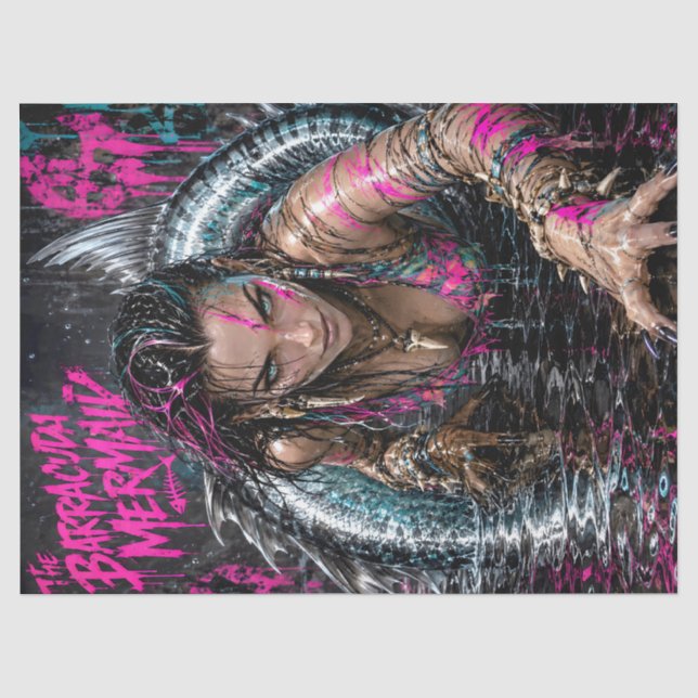 Barracuda Mermaid Gothic Decoupage Tissue Paper  (Front)