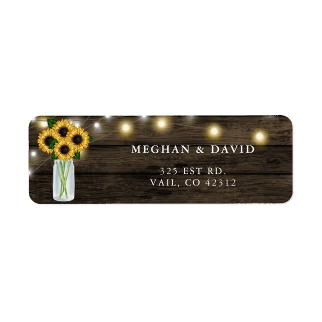 Barre Bois Chaîne Lumières Tournesols Mariage Étiq (Devant)