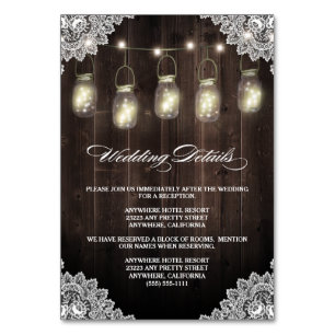 Barre Bois dentelle Mason Jarre Mariage Cartes de 