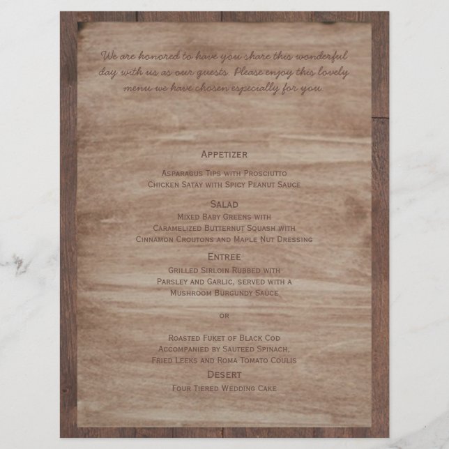Barre Bois Ours Mariage campagnard Menu (Devant)