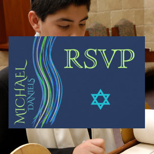 Barre châle bleu et vert RSVP de Mitzvah de prière