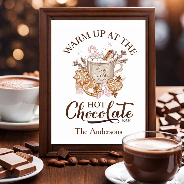 Barre Chocolat Chaud Signale Poster de Noël Beige (Hot Chocolate Bar Sign Beige Christmas Poster)