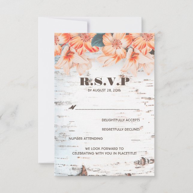 Barre de bouleau Mariage campagnard rustique Carte (Devant)