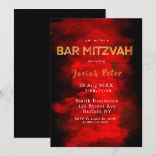 Barre de fumée noire et rouge Mitzvah Invitations