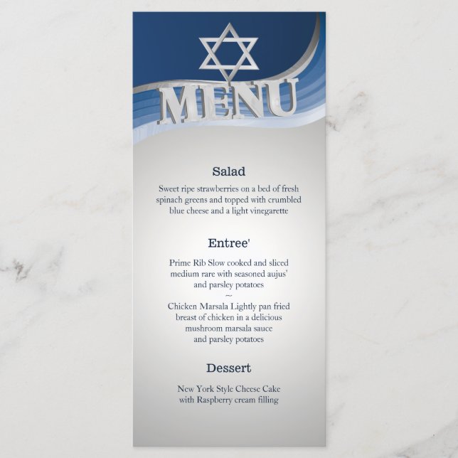 Barre en acier Mitzvah Menu (Devant)