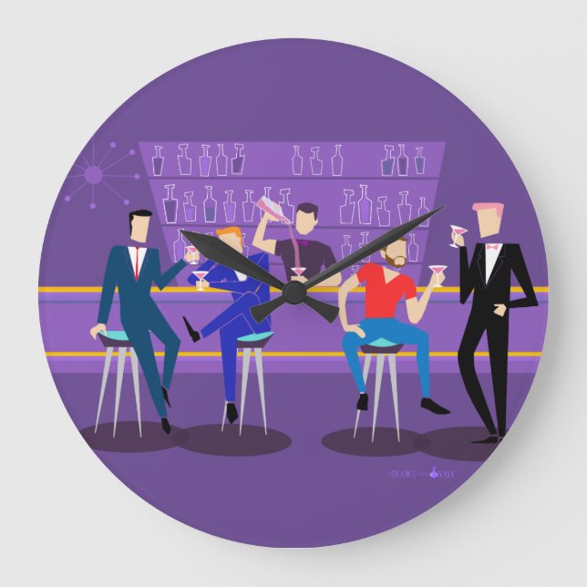 Barre Gay Retro Acrylique Arrondi Mur Horloge (Recto)