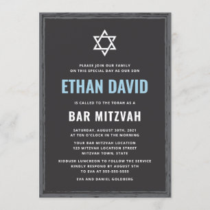 Barre grise foncée mitzvah invitation avec frontiè