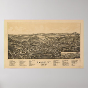 Barre Vermont 1891 Antique Panoramic Map Poster