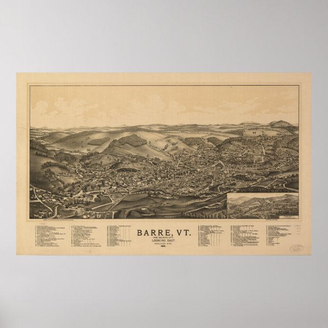 Barre Vermont 1891 Antique Panoramic Map Poster (Front)
