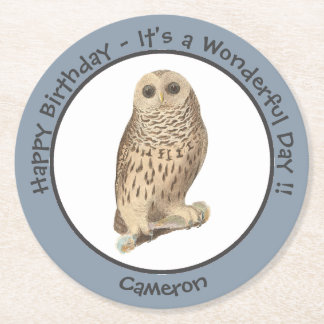 Barred Owl - Birthday or Other Party Themed Event Round Paper Coaster