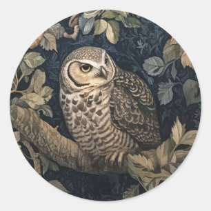Barred Owl in a Night Forest William Morris Style Classic Round Sticker