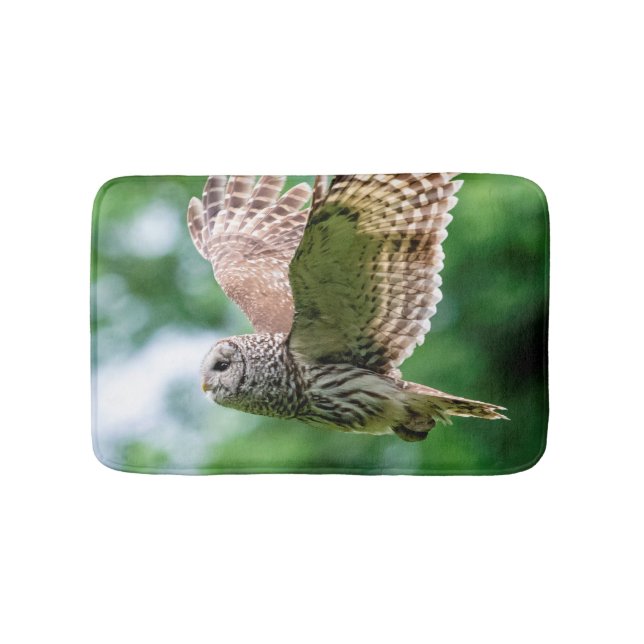 Barred Owl in flight Bath Mat (Front)