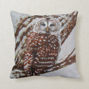 Barred Owl in Snowy Woods Throw Pillow