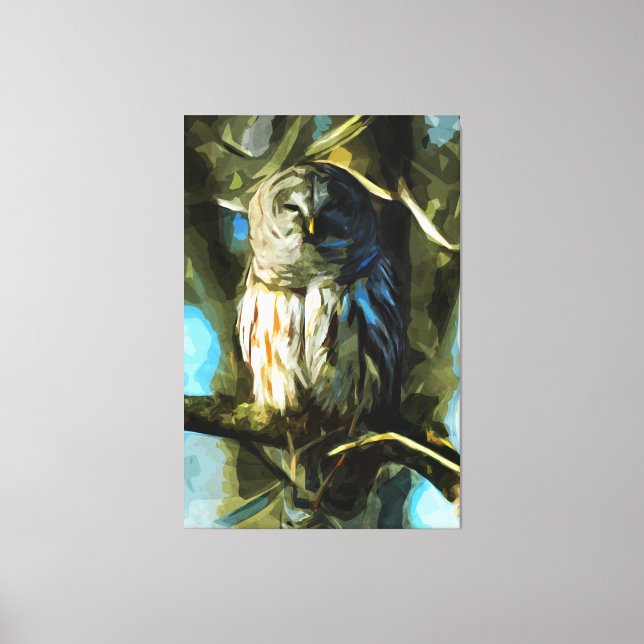 Barred Owl in Tree Abstract Impressionism Canvas Print (Front)