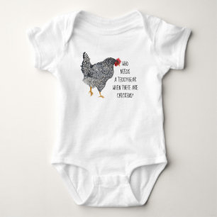Barred Rock Chicken w/ Funny Text T-Shirt Baby Bodysuit