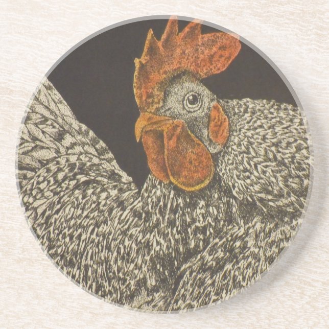 barred rock rooster coaster (Front)