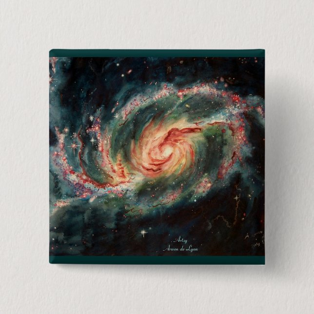 Barred Spiral Galaxy 2 Inch Square Button (Front)