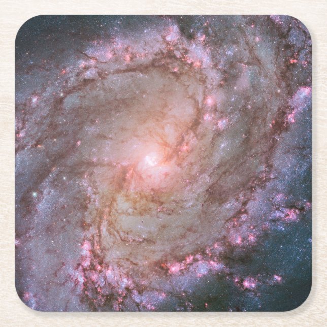 Barred Spiral Galaxy Messier 83. Square Paper Coaster (Front)