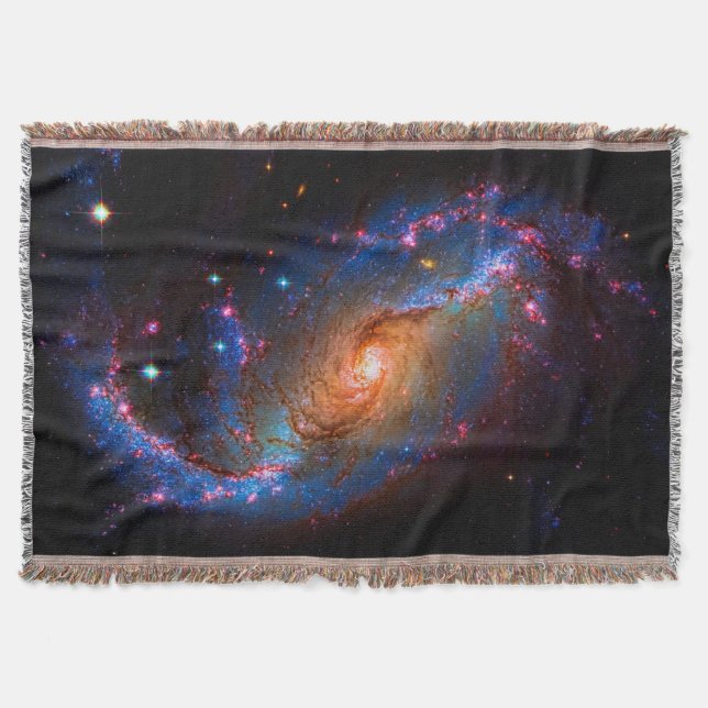 Barred Spiral Galaxy NGC 1672 Astronomy Picture Throw Blanket (Front)