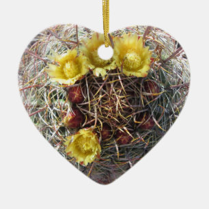 Barrel Cactus Plant Fishhook Yellow Ceramic Ornament