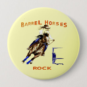 Barrel Horses Rock 4 Inch Round Button